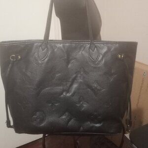 Louis Vuitton Neverfull Tote Bag MM Black Monogram Empreinte Leather